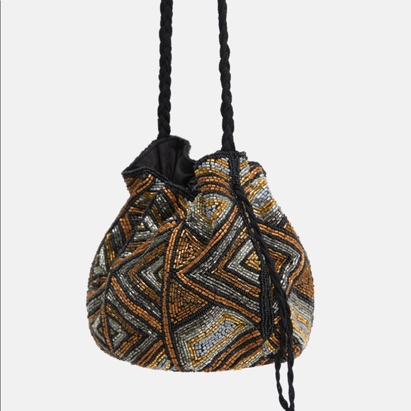 zara black beaded bag
